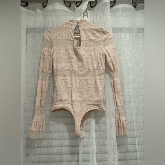 BEBE Pink Lace Nude Illusion Keyhole Bodysuit - Picture 3 of 4